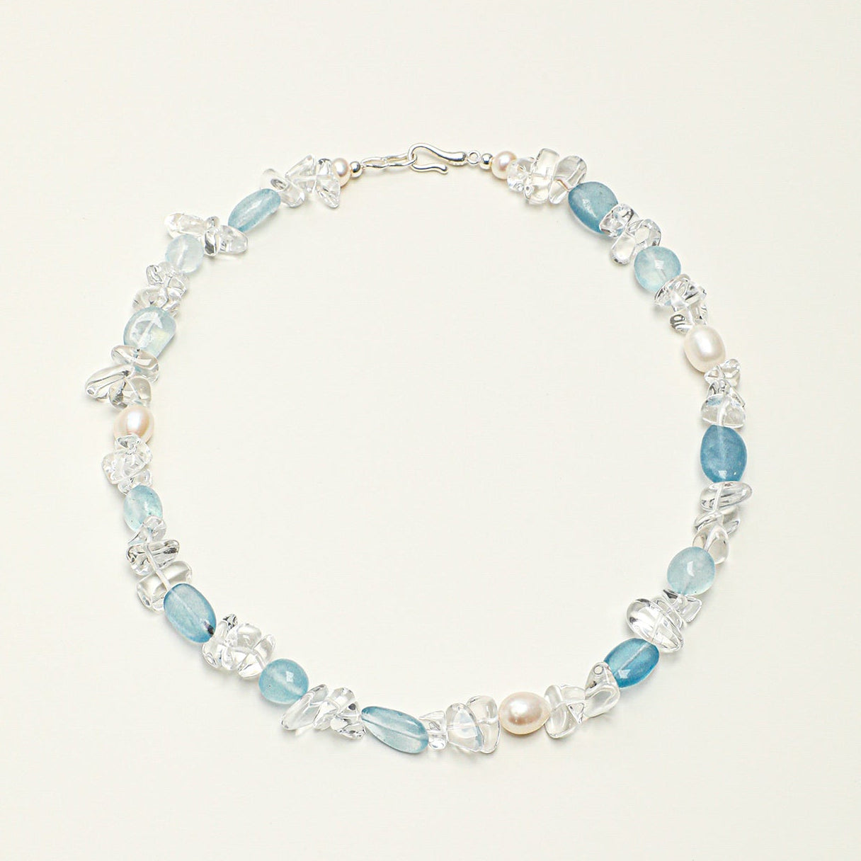 Natural Aquamarine and Clear Quartz Choker Necklace