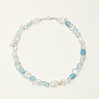 Natural Aquamarine and Clear Quartz Choker Necklace