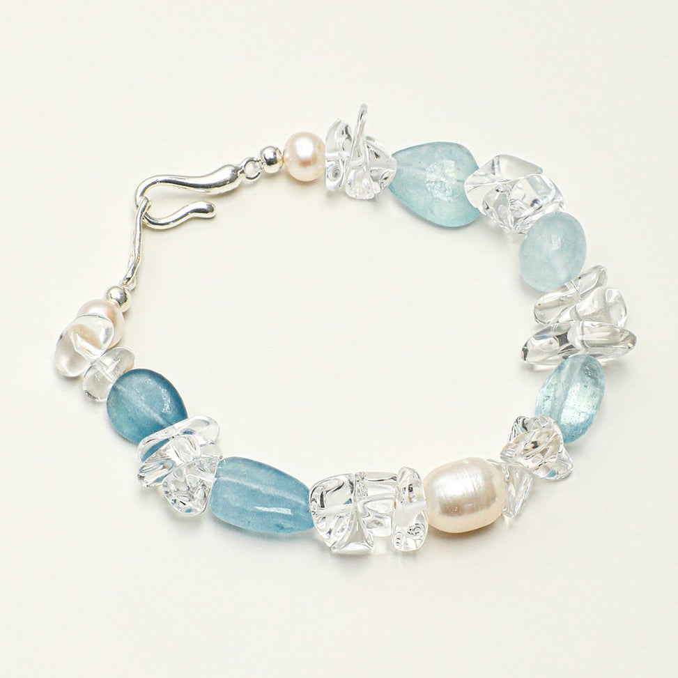 Natural Aquamarine and Clear Quartz Bracelet