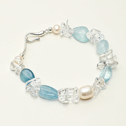 Natural Aquamarine and Clear Quartz Bracelet