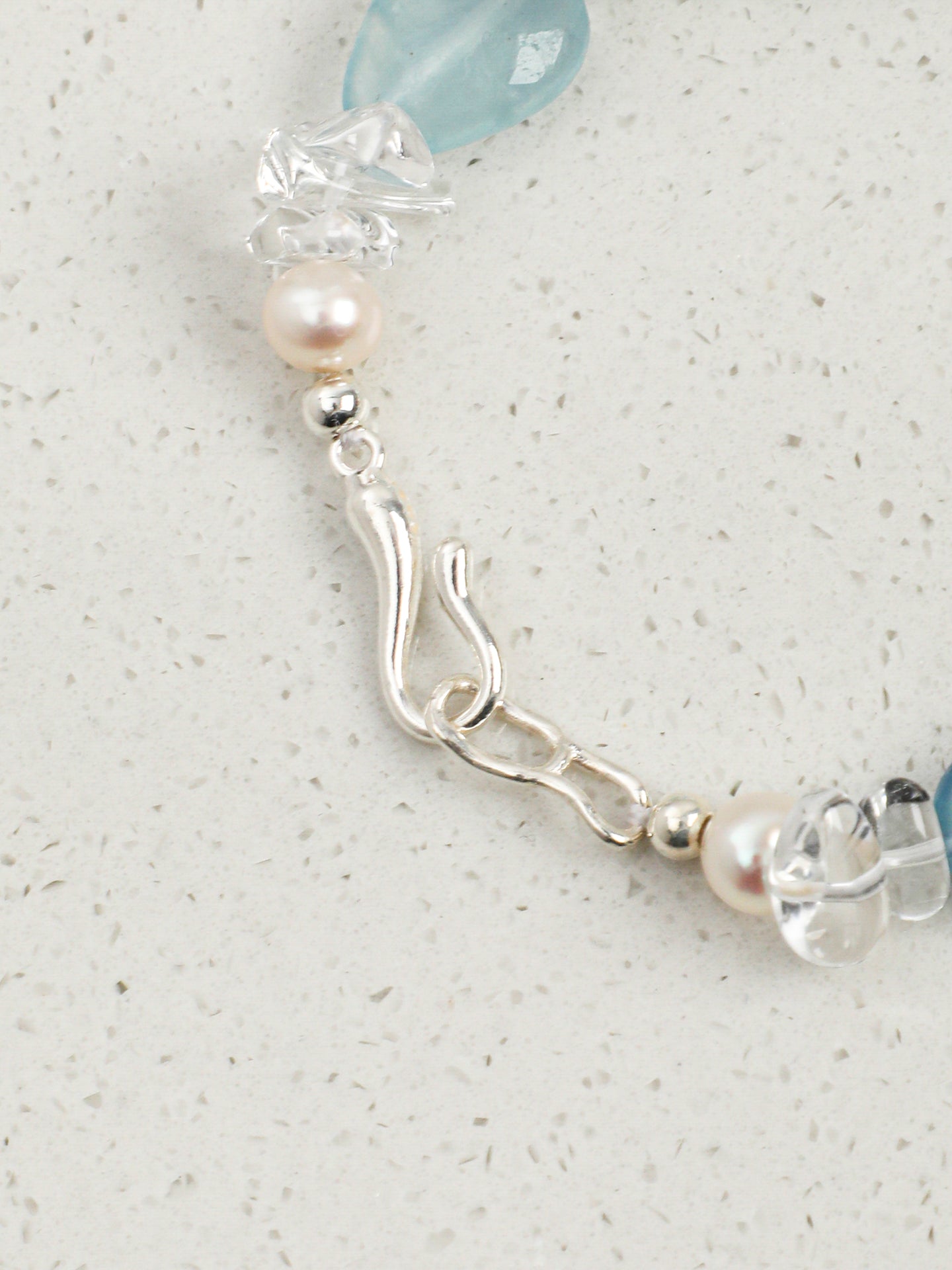 Natural Aquamarine and Clear Quartz Bracelet