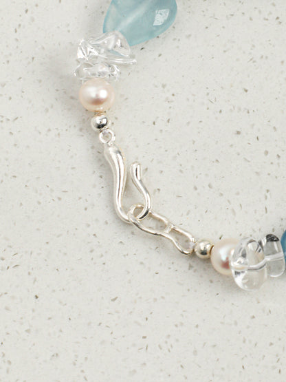 Natural Aquamarine and Clear Quartz Bracelet
