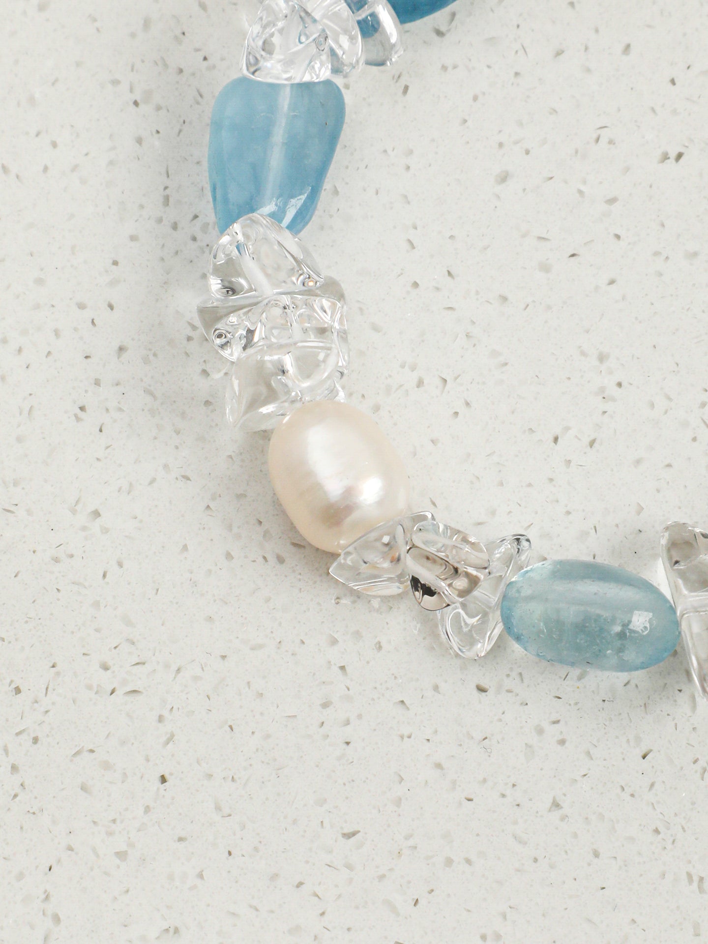Natural Aquamarine and Clear Quartz Bracelet
