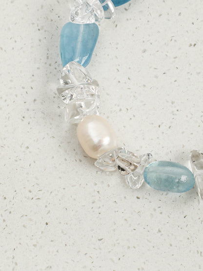 Natural Aquamarine and Clear Quartz Bracelet