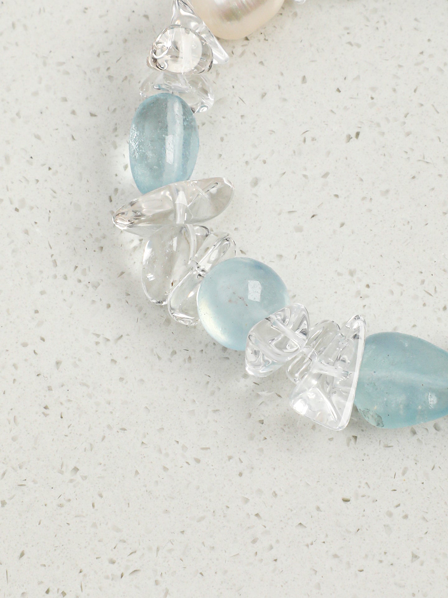 Natural Aquamarine and Clear Quartz Bracelet