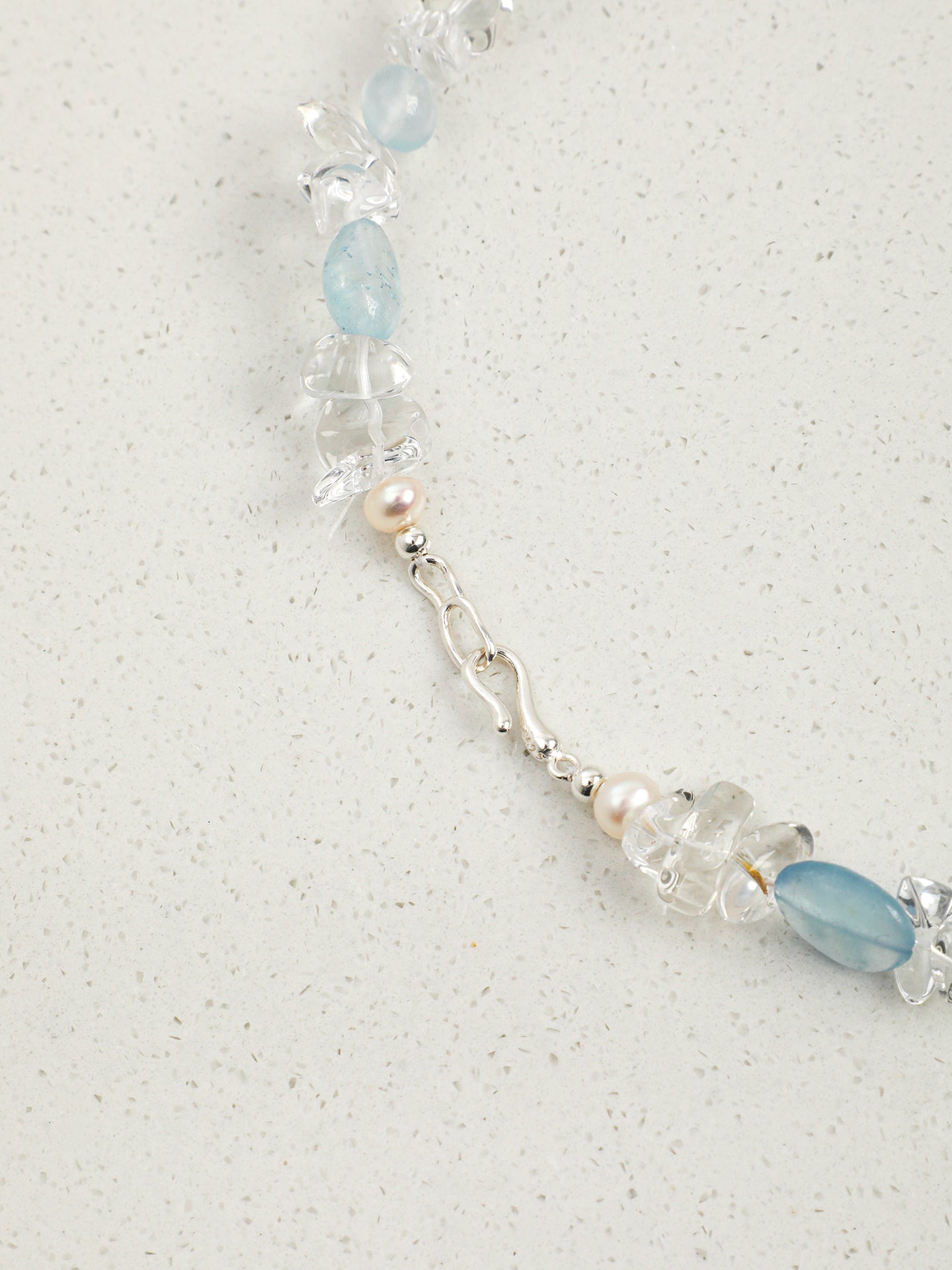 Natural Aquamarine and Clear Quartz Choker Necklace