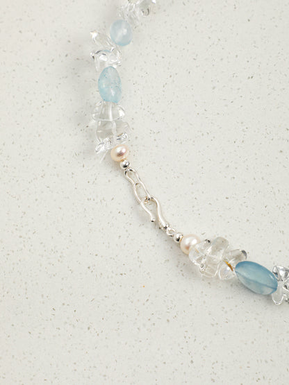 Natural Aquamarine and Clear Quartz Choker Necklace