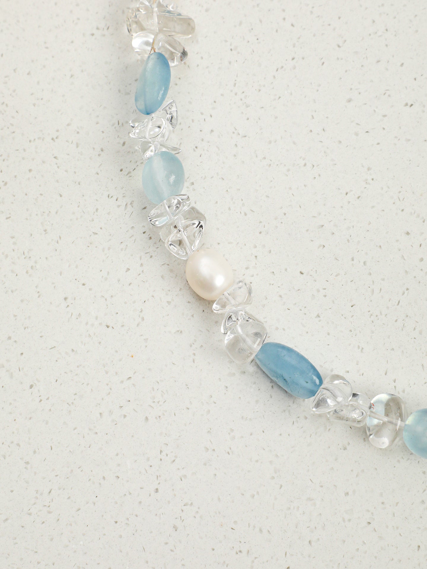 Natural Aquamarine and Clear Quartz Choker Necklace