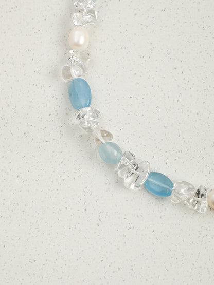 Natural Aquamarine and Clear Quartz Choker Necklace
