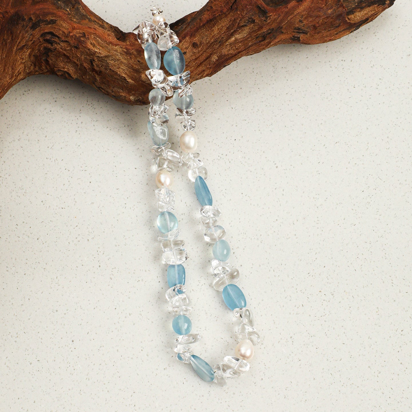 Natural Aquamarine and Clear Quartz Choker Necklace