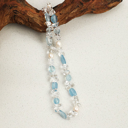 Natural Aquamarine and Clear Quartz Choker Necklace