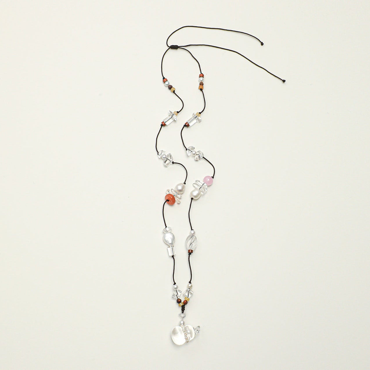 Natural Clear Quartz Gourd and Multi-Gemstone Long Necklace