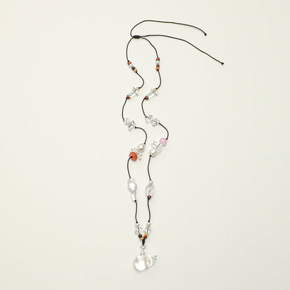 Natural Clear Quartz Gourd and Multi-Gemstone Long Necklace