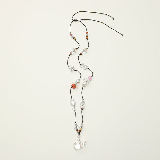 Natural Clear Quartz Gourd and Multi-Gemstone Long Necklace