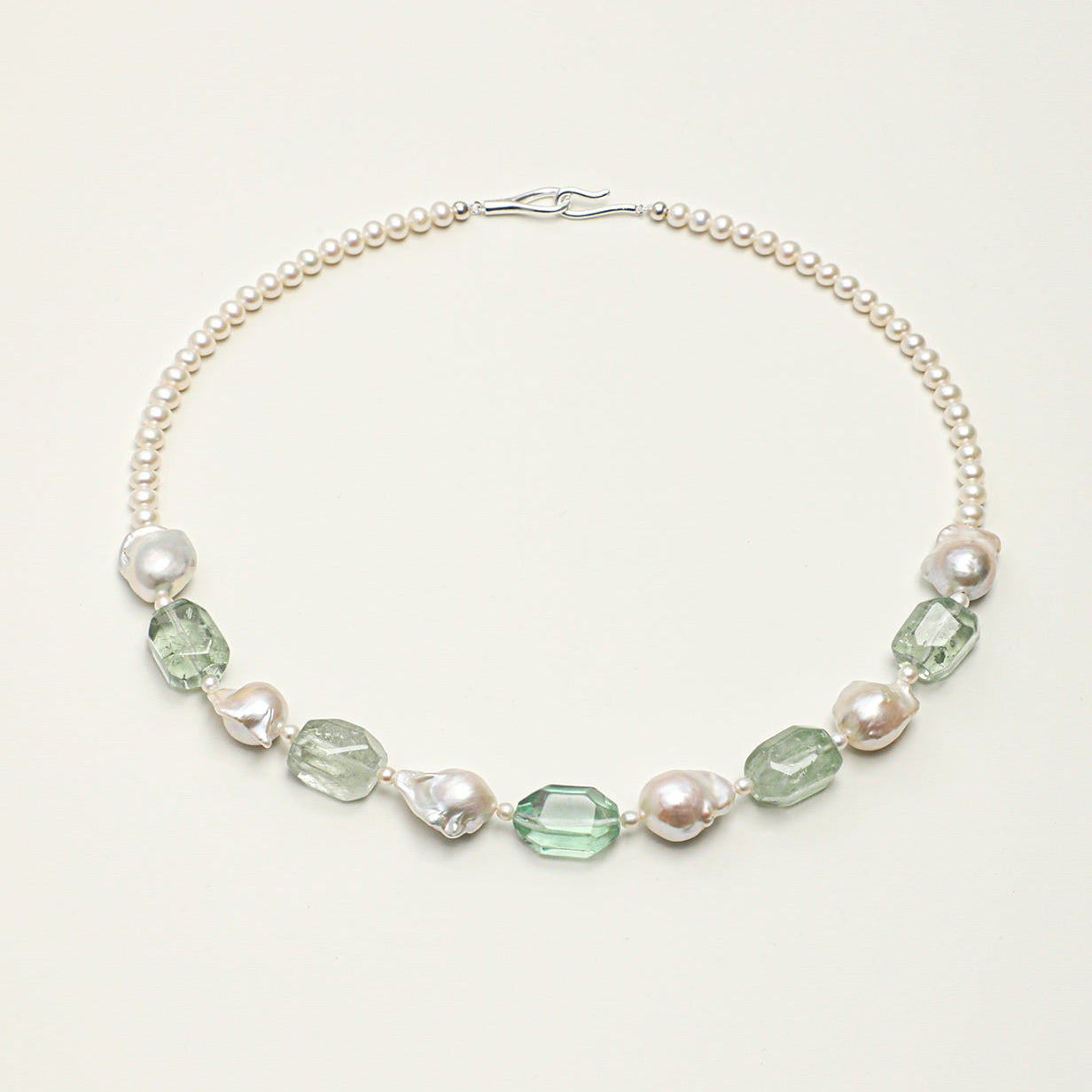 Natural Green Quartz and Medium Baroque Pearl Necklace
