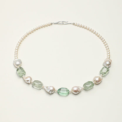 Natural Green Quartz and Medium Baroque Pearl Necklace