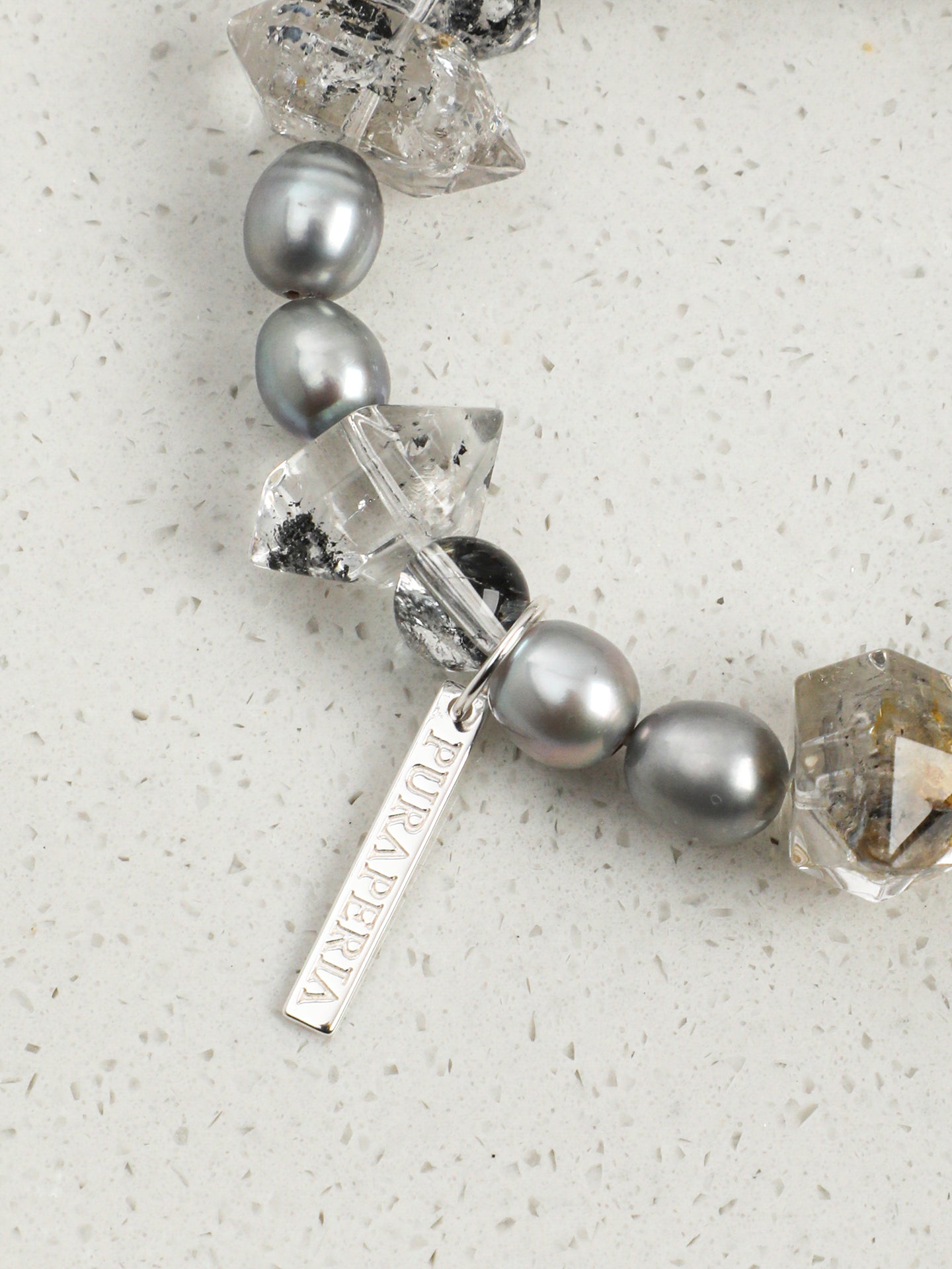 Natural Herkimer Diamond and Grey Pearl Bracelet