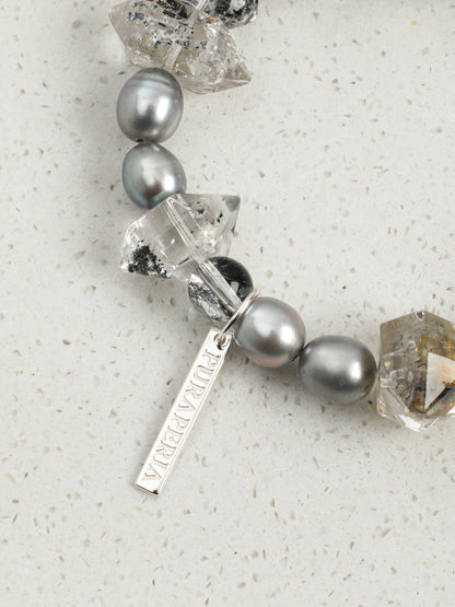 Natural Herkimer Diamond and Grey Pearl Bracelet