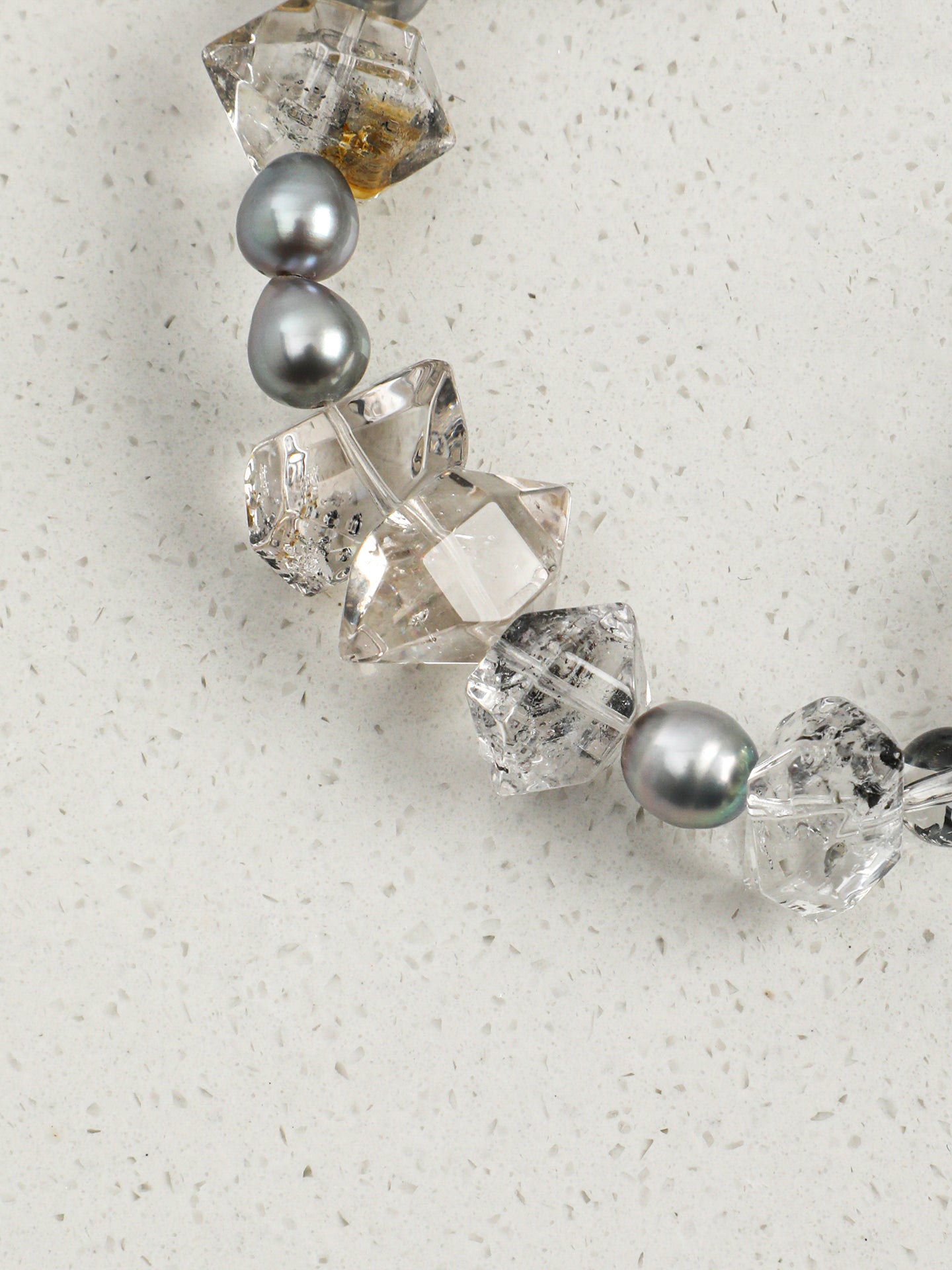 Natural Herkimer Diamond and Grey Pearl Bracelet