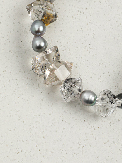 Natural Herkimer Diamond and Grey Pearl Bracelet