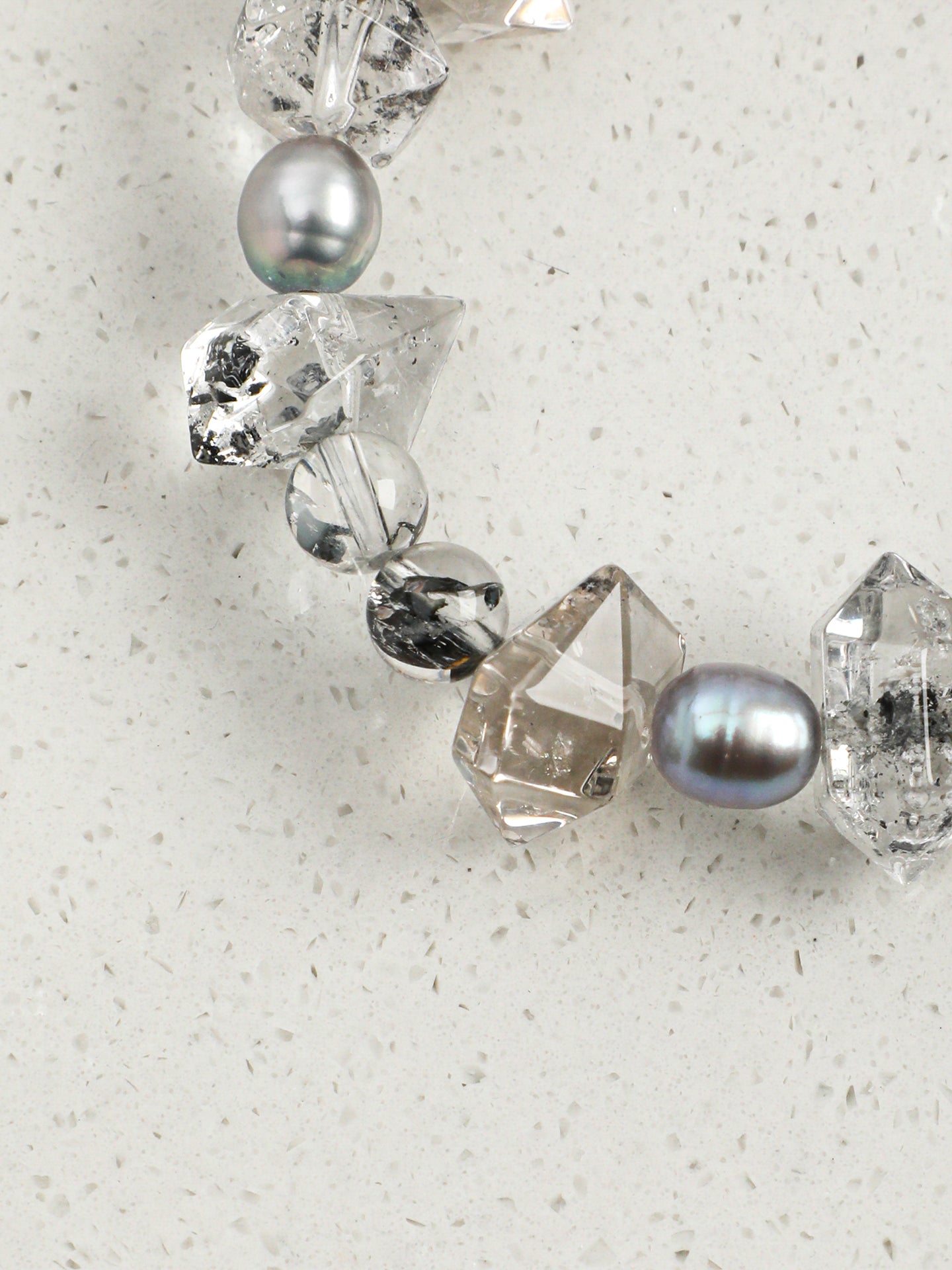 Natural Herkimer Diamond and Grey Pearl Bracelet