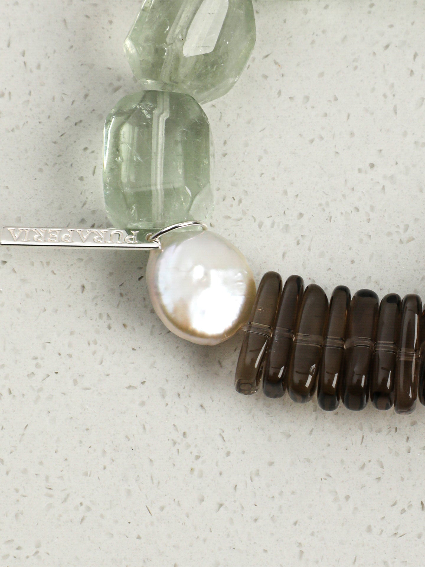 Natural Green Quartz and Baroque Pearl Bracelet