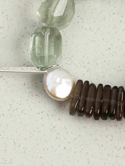 Natural Green Quartz and Baroque Pearl Bracelet
