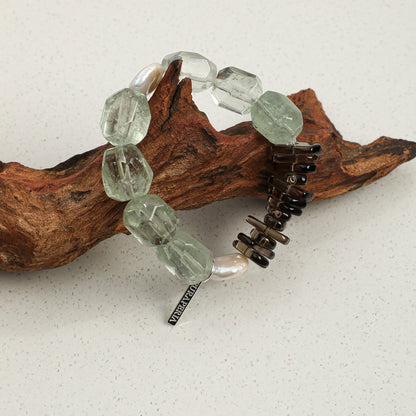Natural Green Quartz and Baroque Pearl Bracelet