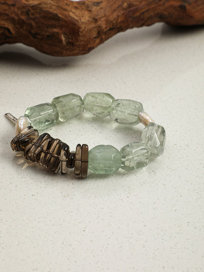 Natural Green Quartz and Baroque Pearl Bracelet
