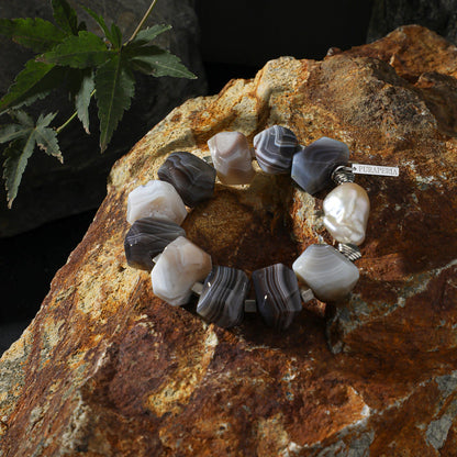 The Earth-Born Persian Agate & Baroque Pearl Statement Bracelet