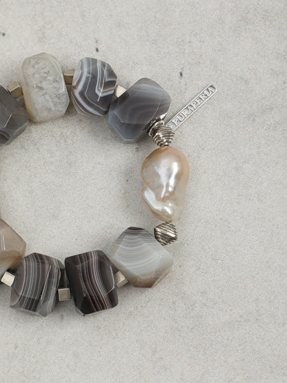 The Earth-Born Persian Agate & Baroque Pearl Statement Bracelet