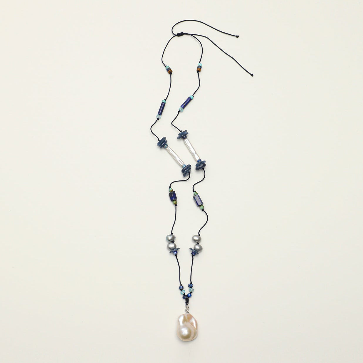 Statement Baroque Pearl and Lapis Lazuli Long Necklace