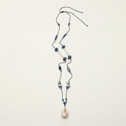 Statement Baroque Pearl and Lapis Lazuli Long Necklace