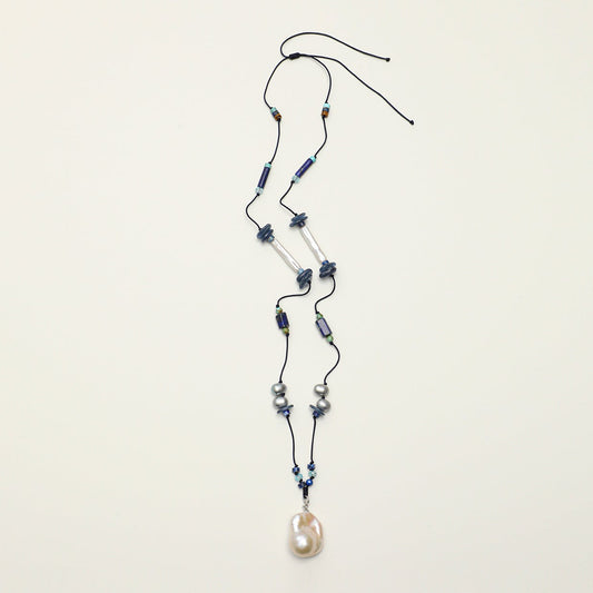 Statement Baroque Pearl and Lapis Lazuli Long Necklace