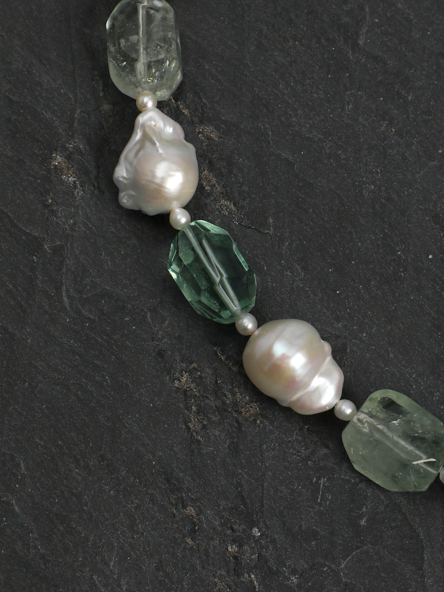 Natural Green Quartz and Medium Baroque Pearl Necklace