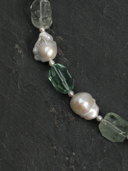 Natural Green Quartz and Medium Baroque Pearl Necklace