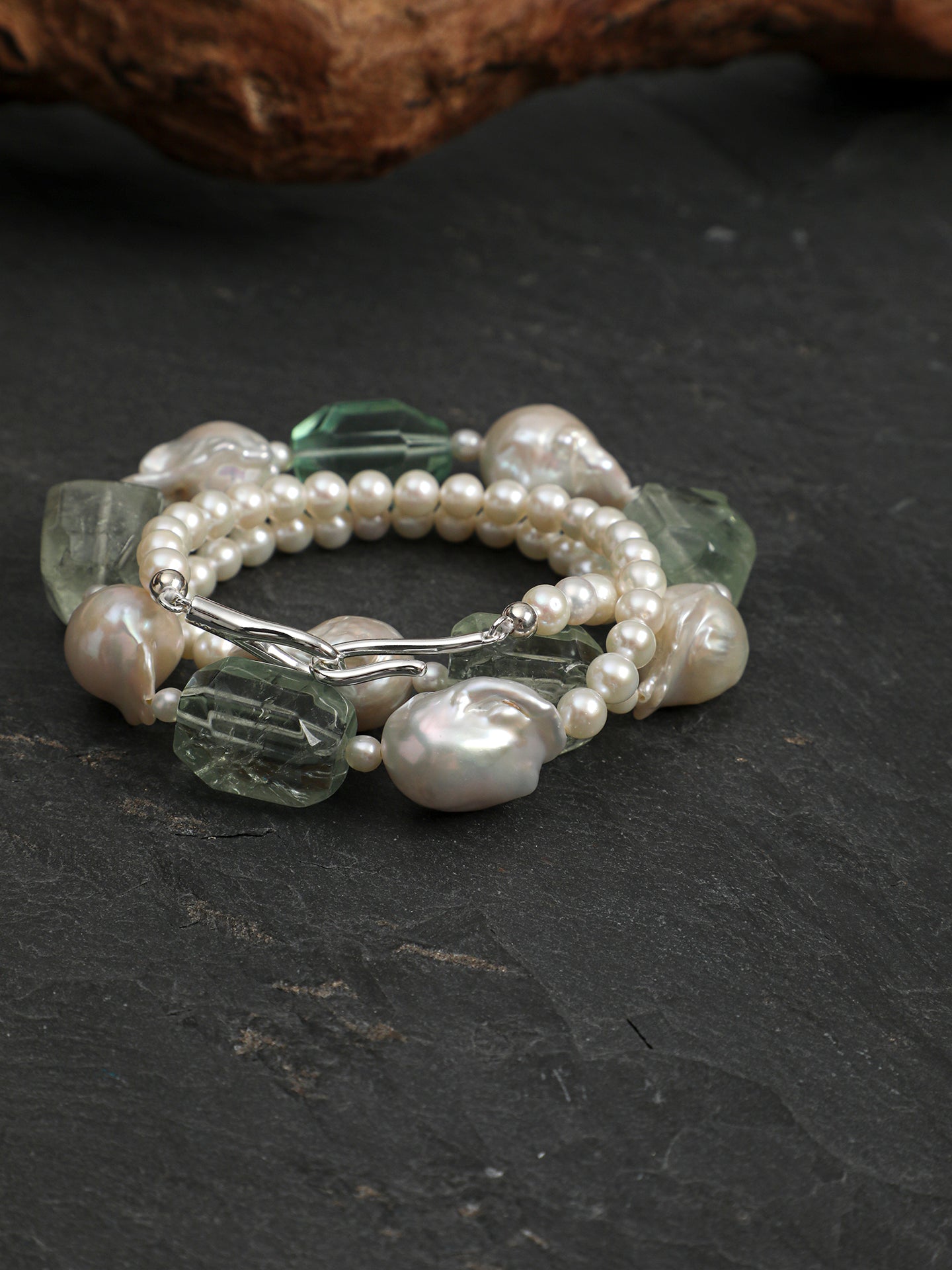 Natural Green Quartz and Medium Baroque Pearl Necklace