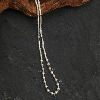 Natural Blue Topaz Teardrop and Freshwater Pearl Necklace