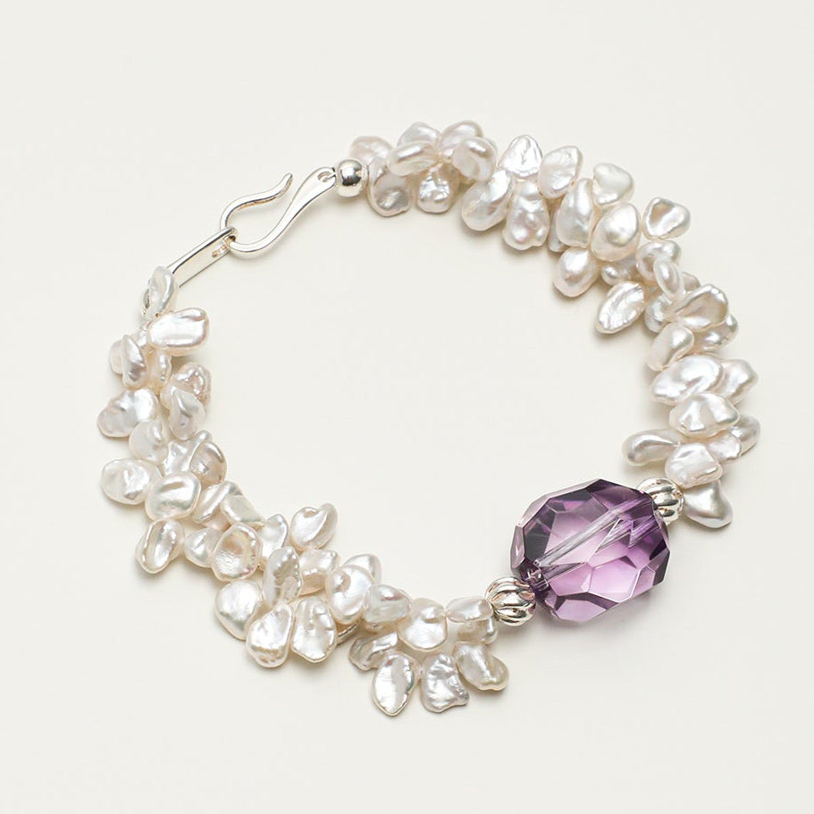 Natural Amethyst and Petal Baroque Pearl Bracelet
