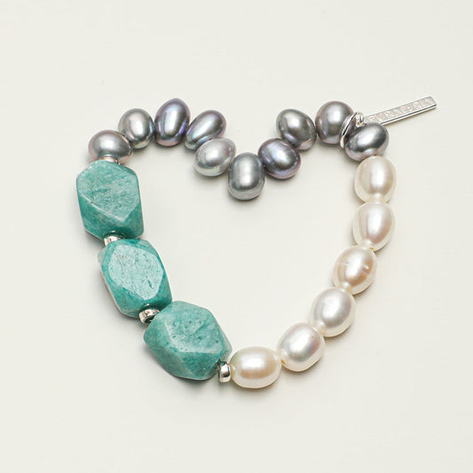 Natural Amazonite and Bi-Color Pearl Bracelet