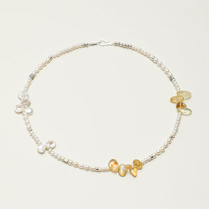 Natural Citrine Long Points and Freshwater Pearl Necklace