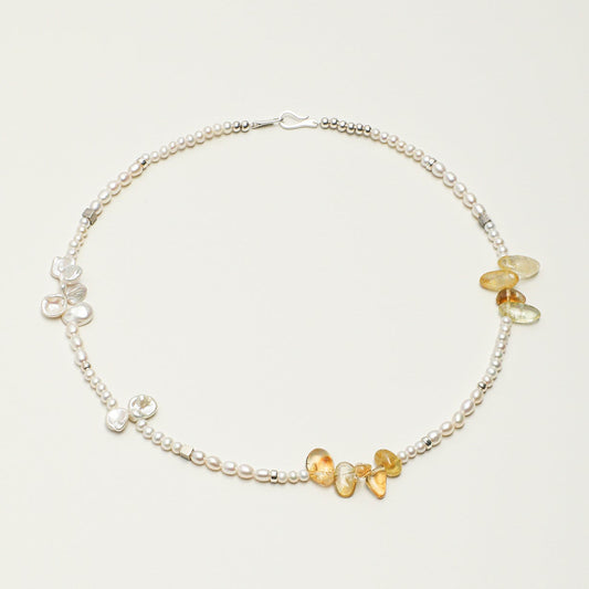 Natural Citrine Long Points and Freshwater Pearl Necklace