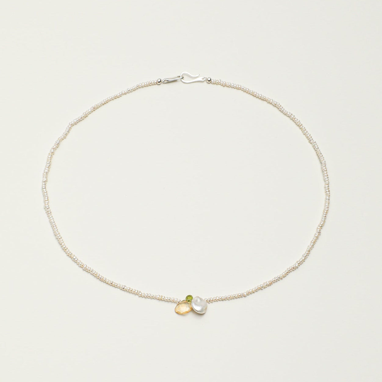 Natural Peridot and Citrine Drop Pearl Necklace