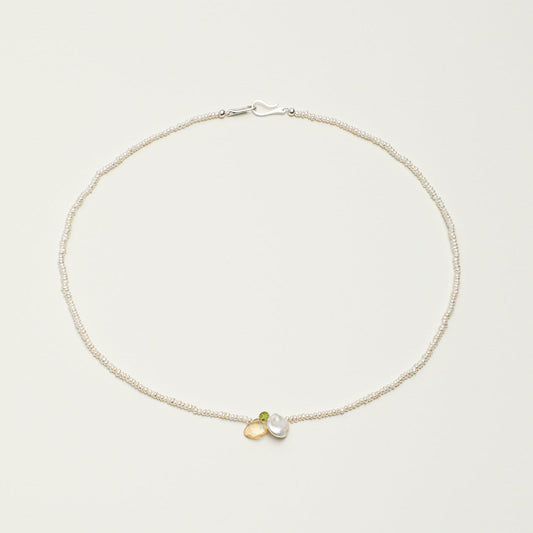 Natural Peridot and Citrine Drop Pearl Necklace