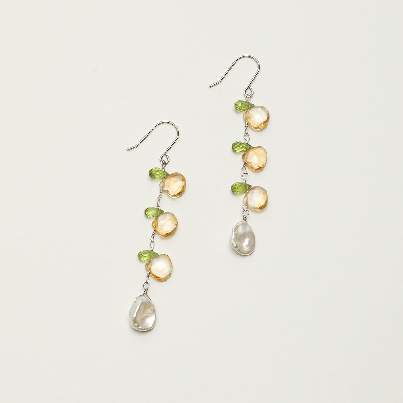 Natural Peridot and Petal Pearl Cascade Earrings