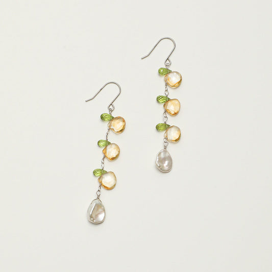 Natural Peridot and Petal Pearl Cascade Earrings