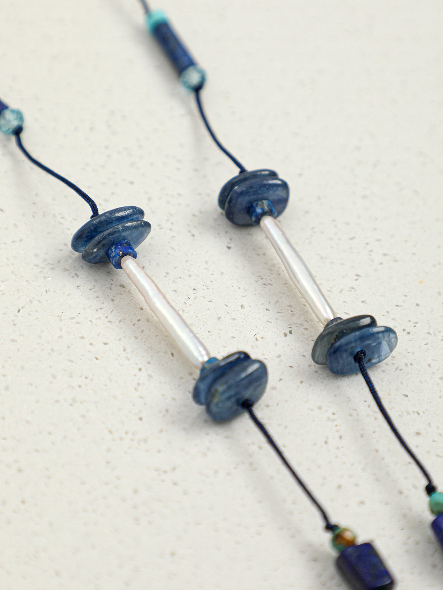 Natural Lapis Lazuli, Turquoise, and Pearl Tassel Long Necklace