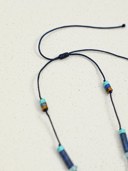 Natural Lapis Lazuli, Turquoise, and Pearl Tassel Long Necklace