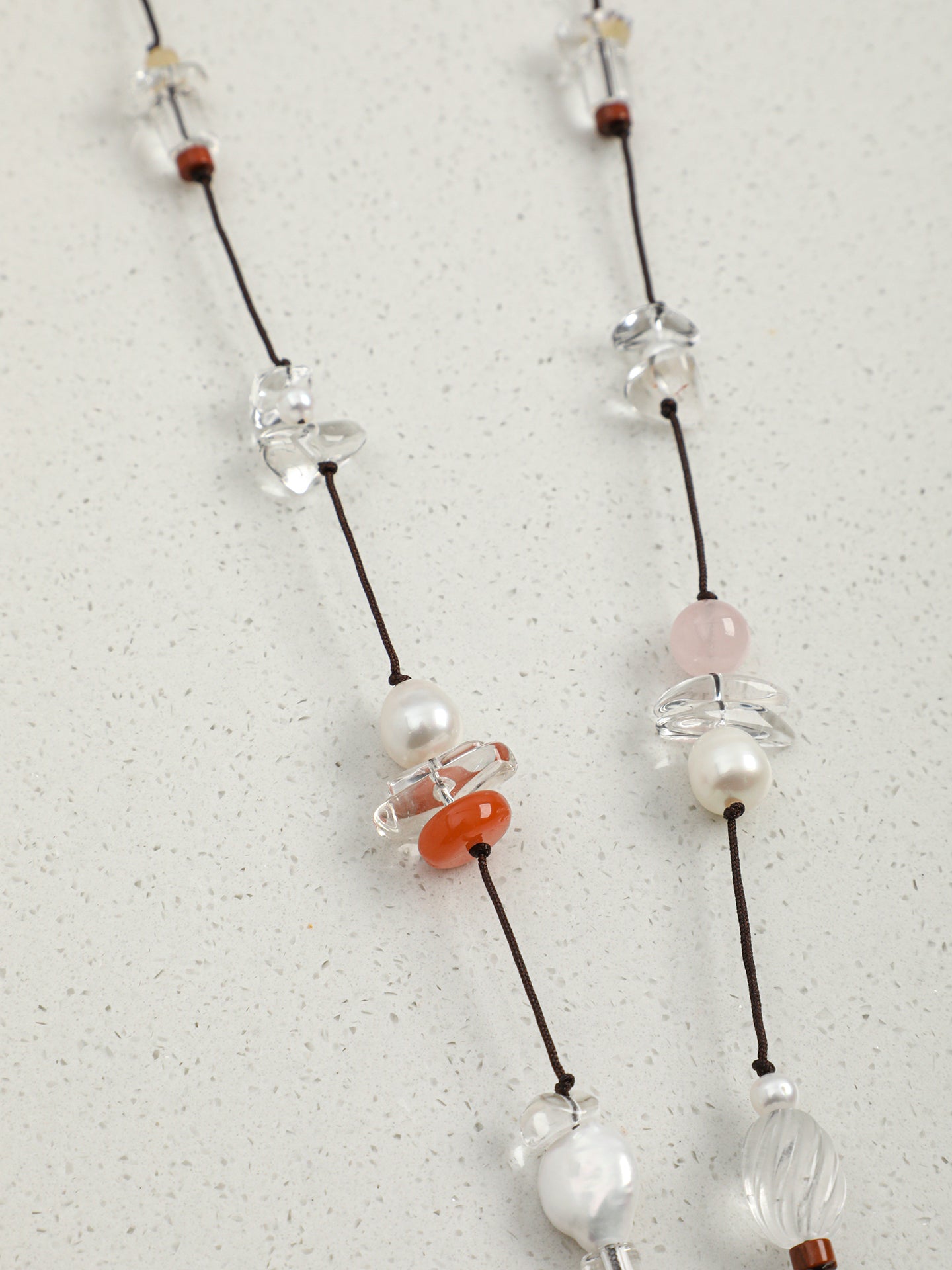 Natural Clear Quartz Gourd and Multi-Gemstone Long Necklace