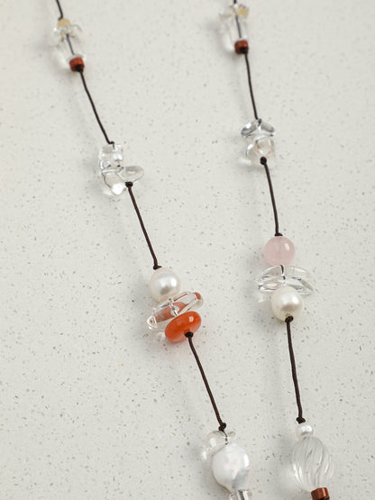 Natural Clear Quartz Gourd and Multi-Gemstone Long Necklace
